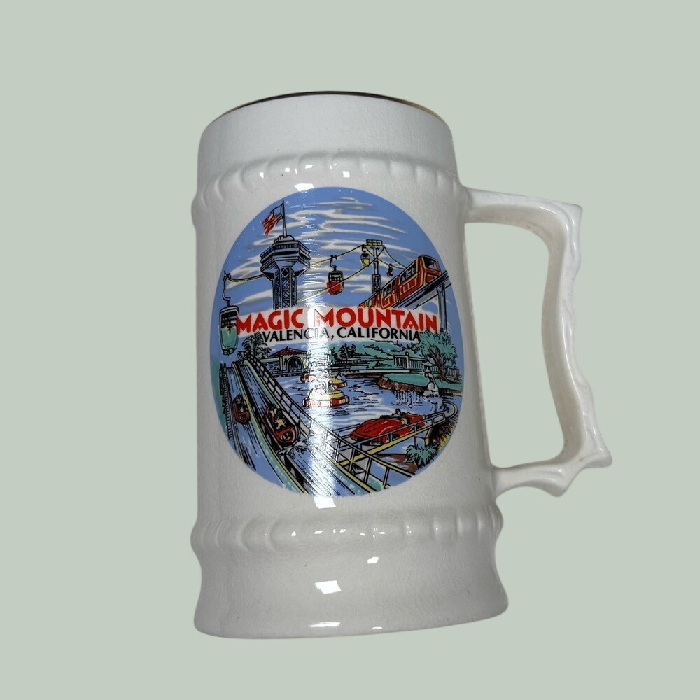 magic mountain valencia california vintage tall ceramic mug souvenir collectible